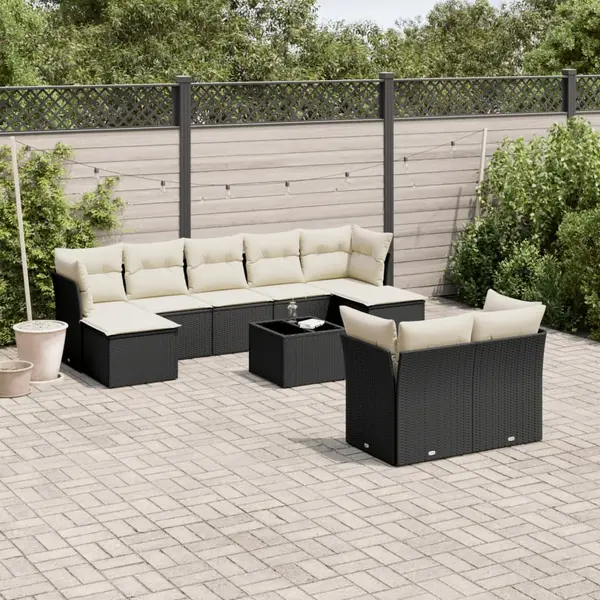 Gossi set canapele de gradina cu perne, 10 piese, negru, poliratan