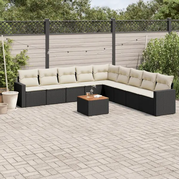 Gossi set canapele de gradina cu perne, 10 piese, negru, poliratan
