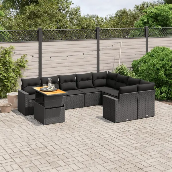 Gossi set canapele de gradina cu perne, 10 piese, negru, poliratan