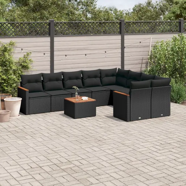 Gossi set canapele de gradina cu perne, 10 piese, negru, poliratan