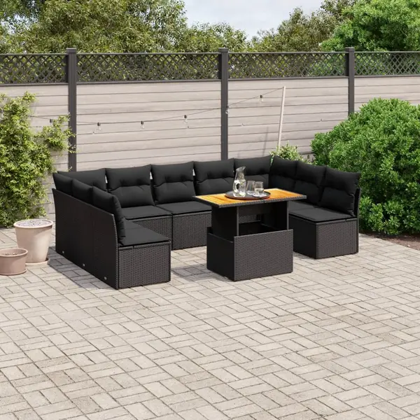 Gossi set canapele de gradina cu perne, 10 piese, negru, poliratan