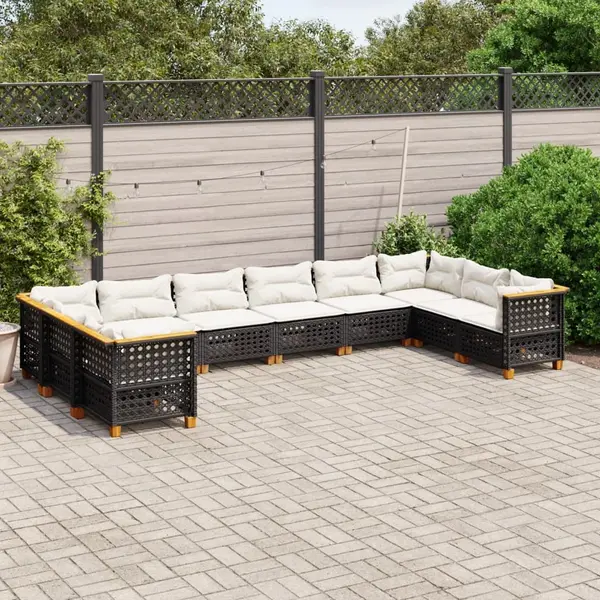 Gossi set canapele de gradina cu perne, 10 piese, negru, poliratan