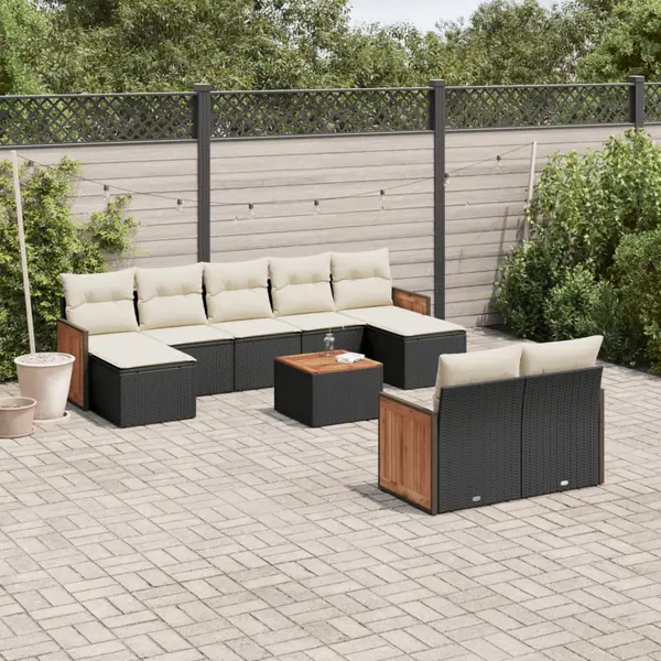 Gossi set canapele de gradina cu perne, 10 piese, negru, poliratan