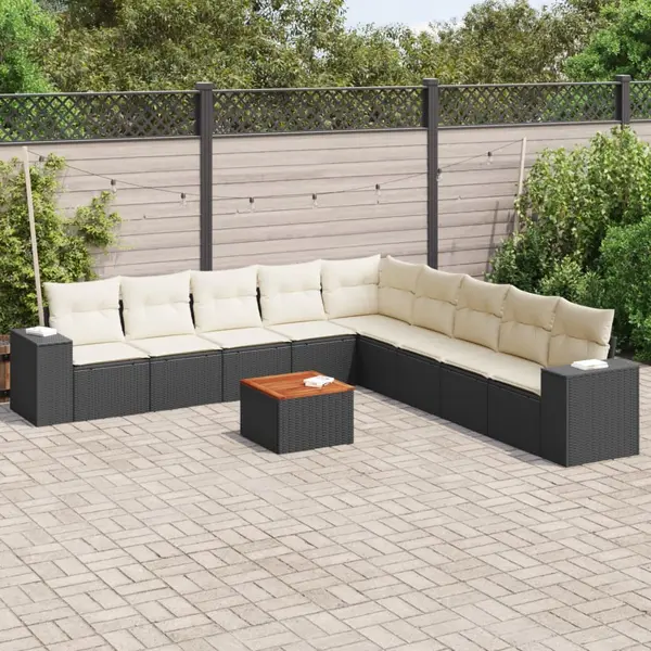 Gossi set canapele de gradina cu perne, 10 piese, negru, poliratan