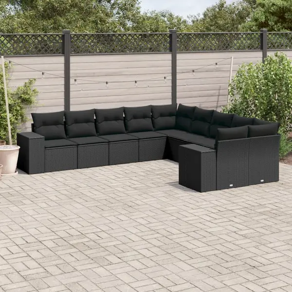 Gossi set canapele de gradina cu perne, 10 piese, negru, poliratan