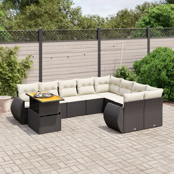 Gossi set canapele de gradina cu perne, 10 piese, negru, poliratan
