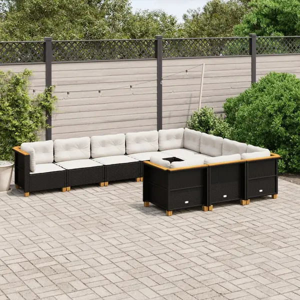 Gossi set canapele de gradina cu perne, 10 piese, negru, poliratan