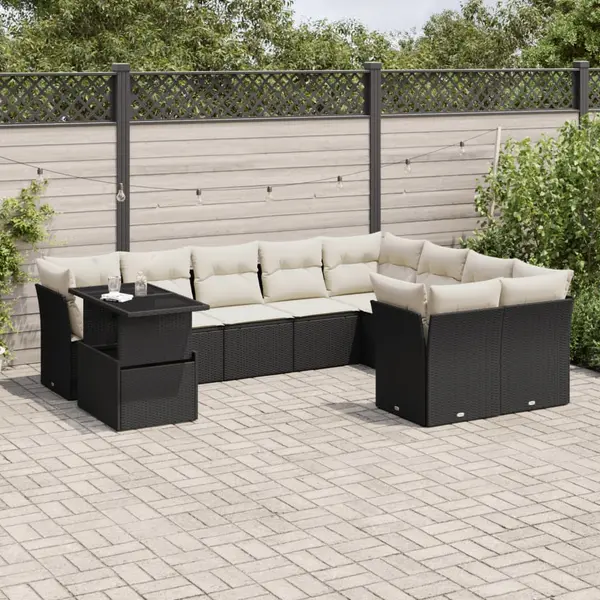 Gossi set canapele de gradina cu perne, 10 piese, negru, poliratan