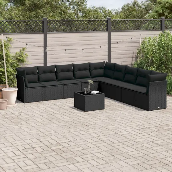 Gossi set canapele de gradina cu perne, 10 piese, negru, poliratan