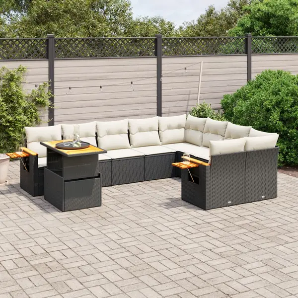 Gossi set canapele de gradina cu perne, 10 piese, negru, poliratan