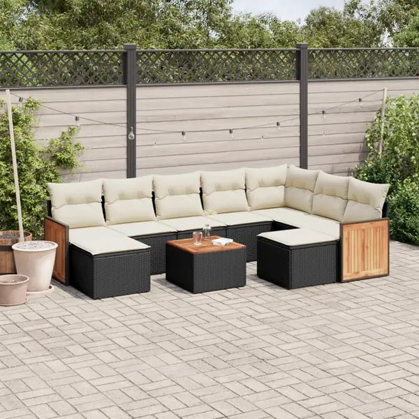 Gossi set canapele de gradina cu perne, 10 piese, negru, poliratan