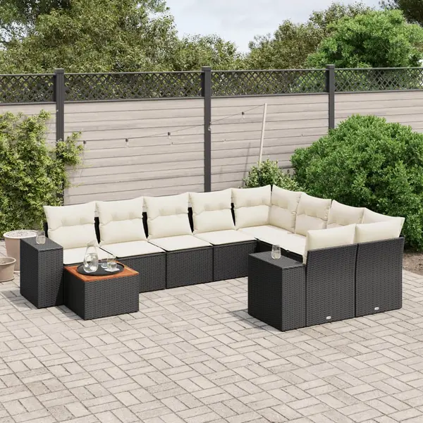 Gossi set canapele de gradina cu perne, 10 piese, negru, poliratan