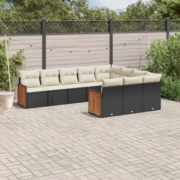 Gossi set canapele de gradina cu perne, 10 piese, negru, poliratan