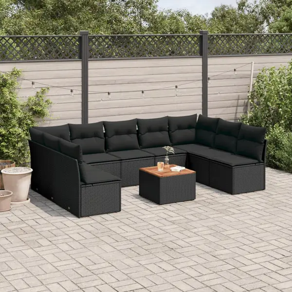 Gossi set canapele de gradina cu perne, 10 piese, negru, poliratan