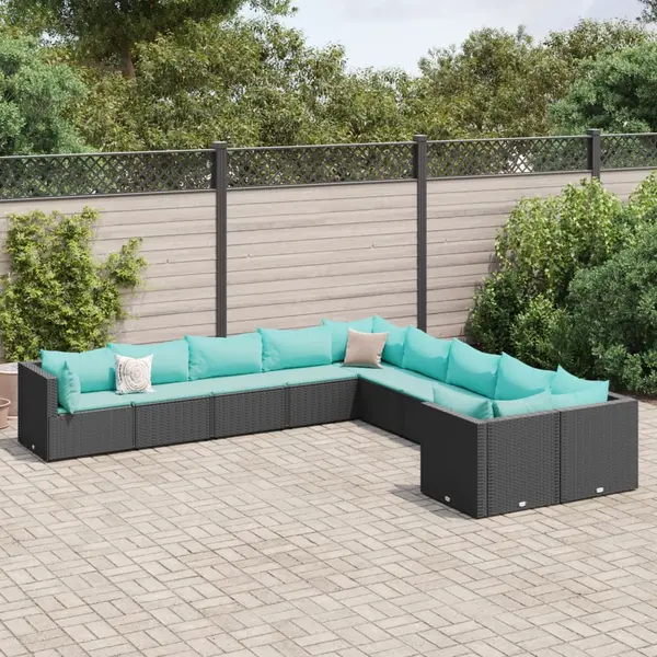 Gossi set canapele de gradina cu perne, 10 piese, negru, poliratan