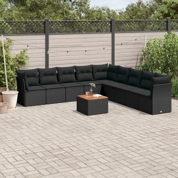Gossi set canapele de gradina cu perne, 10 piese, negru, poliratan