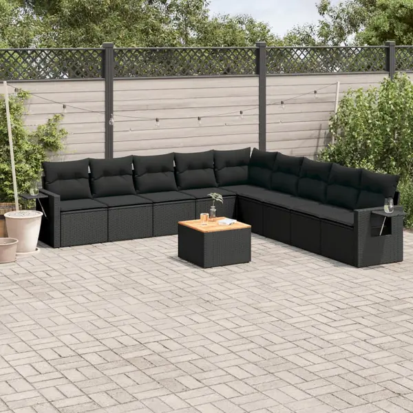 Gossi set canapele de gradina cu perne, 10 piese, negru, poliratan