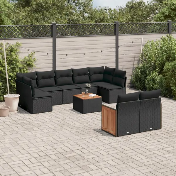 Gossi set canapele de gradina cu perne, 10 piese, negru, poliratan