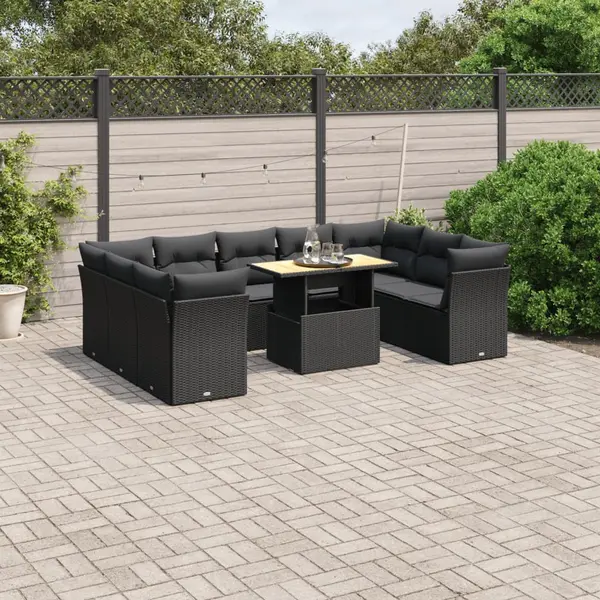 Gossi set canapele de gradina cu perne, 10 piese, negru, poliratan