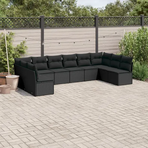Gossi set canapele de gradina cu perne, 10 piese, negru, poliratan