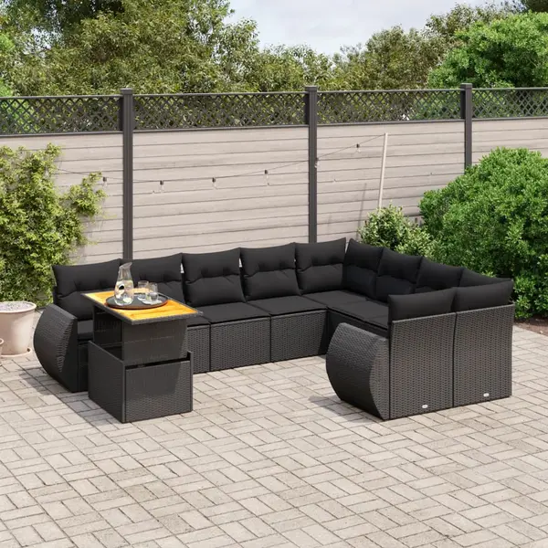 Gossi set canapele de gradina cu perne, 10 piese, negru, poliratan