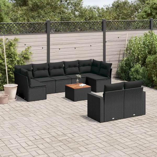 Gossi set canapele de gradina cu perne, 10 piese, negru, poliratan