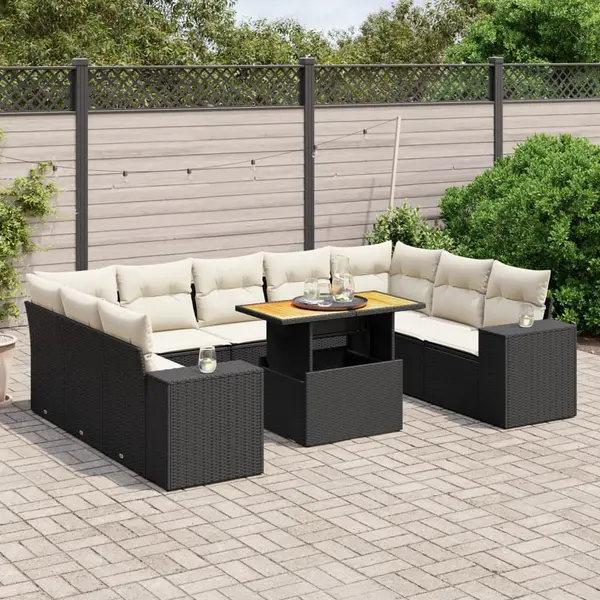Gossi set canapele de gradina cu perne, 10 piese, negru, poliratan