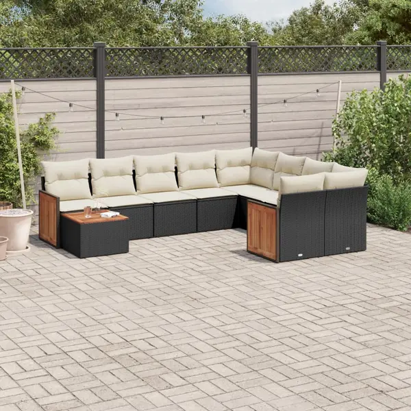 Gossi set canapele de gradina cu perne, 10 piese, negru, poliratan