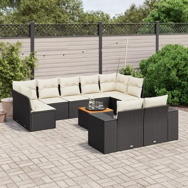 Gossi set canapele de gradina cu perne, 10 piese, negru, poliratan