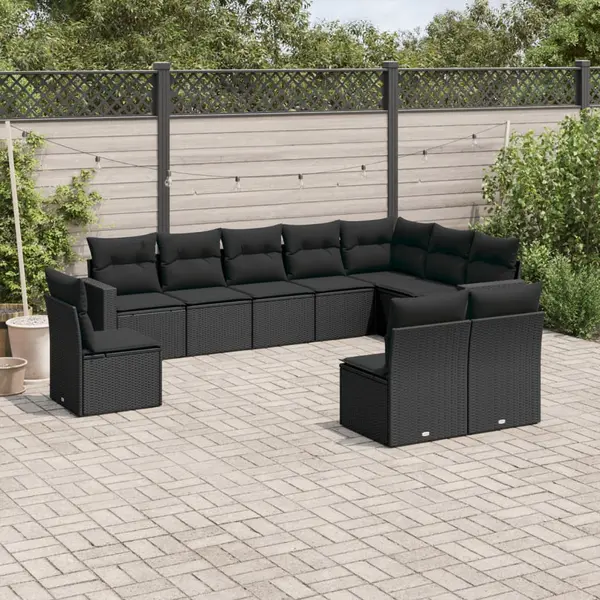Gossi set canapele de gradina cu perne, 10 piese, negru, poliratan
