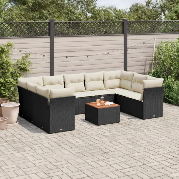 Gossi set canapele de gradina cu perne, 10 piese, negru, poliratan