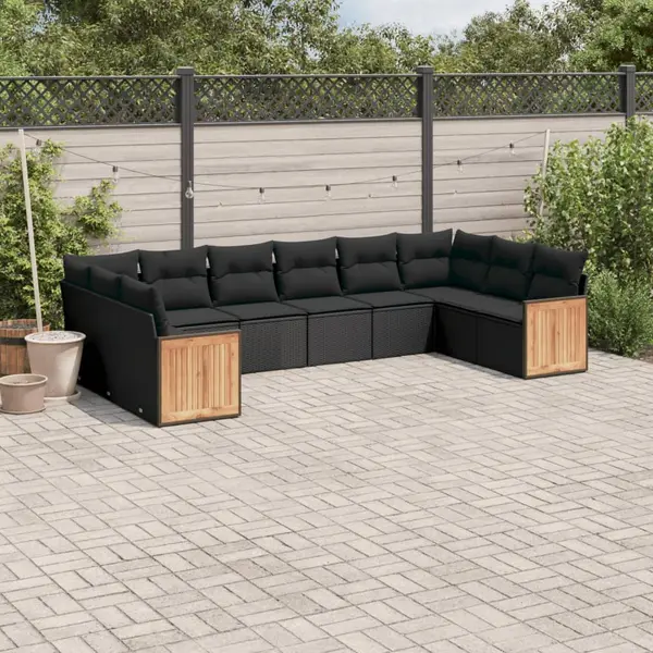 Gossi set canapele de gradina cu perne, 10 piese, negru, poliratan