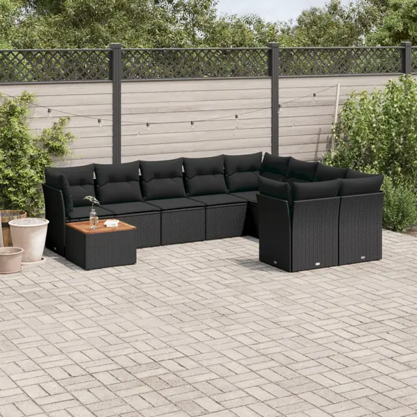 Gossi set canapele de gradina cu perne, 10 piese, negru, poliratan