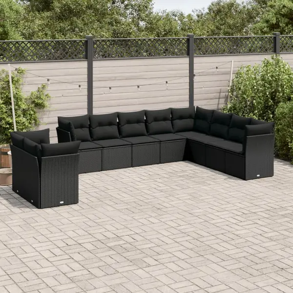 Gossi set canapele de gradina cu perne, 10 piese, negru, poliratan