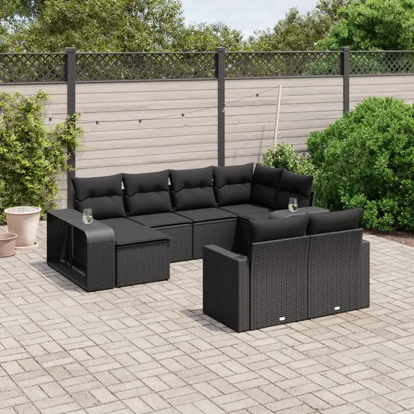 Gossi set canapele de gradina cu perne, 10 piese, negru, poliratan