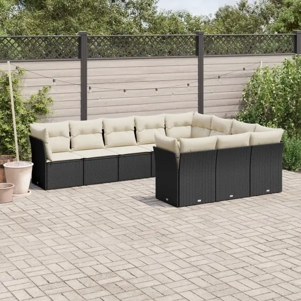 Gossi set canapele de gradina cu perne, 10 piese, negru, poliratan