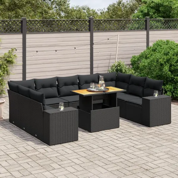 Gossi set canapele de gradina cu perne, 10 piese, negru, poliratan