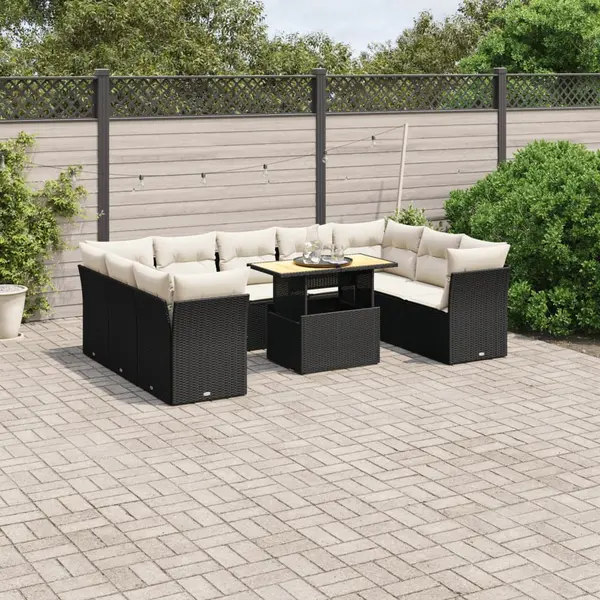 Gossi set canapele de gradina cu perne, 10 piese, negru, poliratan