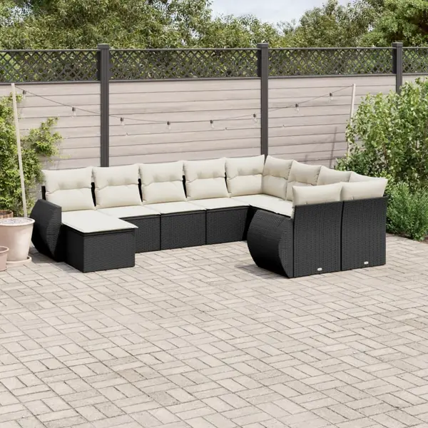 Gossi set canapele de gradina cu perne, 10 piese, negru, poliratan