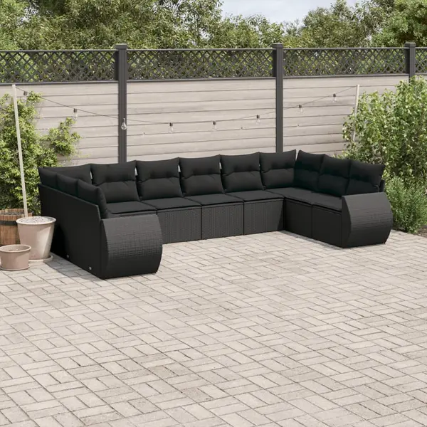 Gossi set canapele de gradina cu perne, 10 piese, negru, poliratan