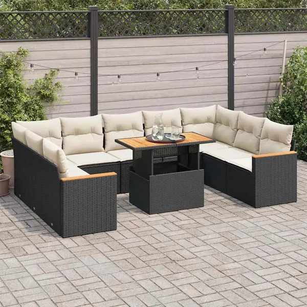 Gossi set canapele de gradina cu perne, 10 piese, negru, poliratan