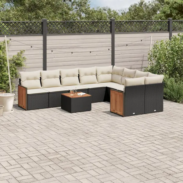 Gossi set canapele de gradina cu perne, 10 piese, negru, poliratan