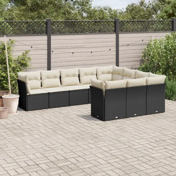 Gossi set canapele de gradina cu perne, 10 piese, negru, poliratan