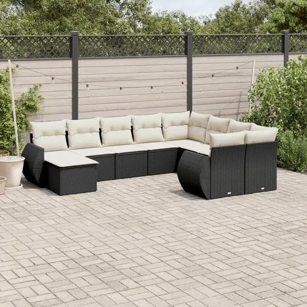 Gossi set canapele de gradina cu perne, 10 piese, negru, poliratan