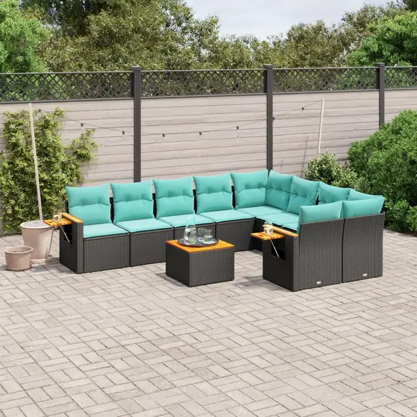 Gossi set canapele de gradina cu perne, 10 piese, negru, poliratan
