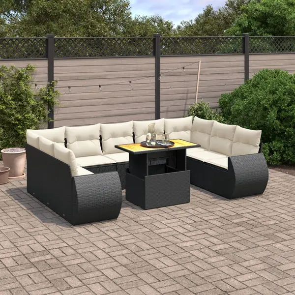 Gossi set canapele de gradina cu perne, 10 piese, negru, poliratan