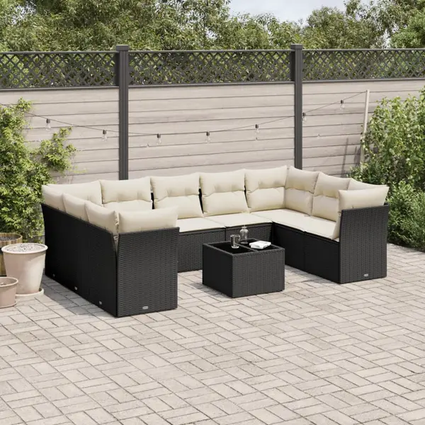 Gossi set canapele de gradina cu perne, 10 piese, negru, poliratan
