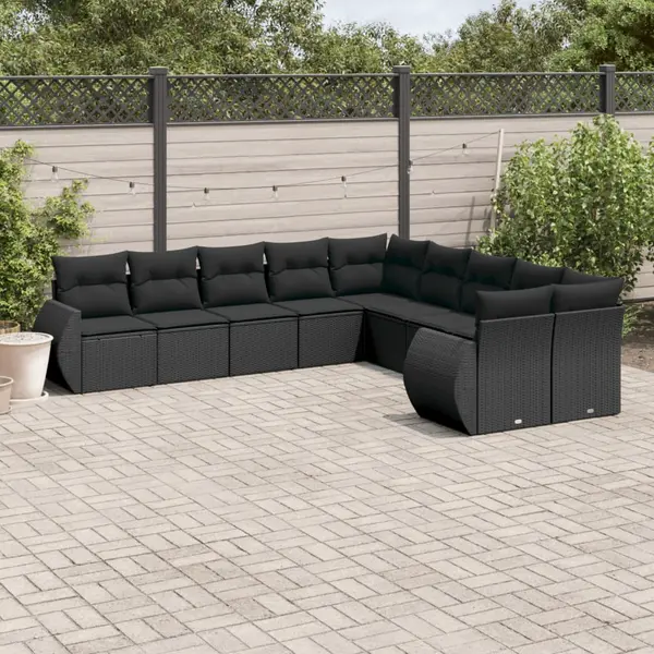 Gossi set canapele de gradina cu perne, 10 piese, negru, poliratan