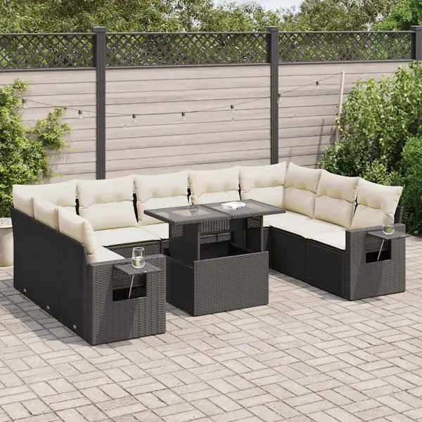 Gossi set canapele de gradina cu perne, 10 piese, negru, poliratan