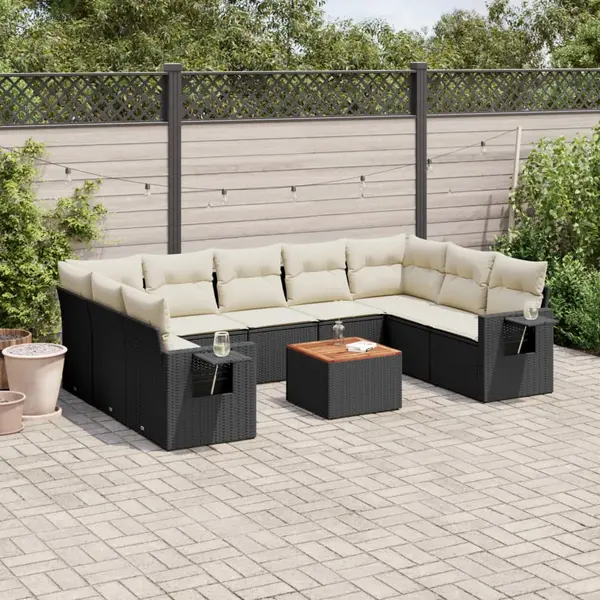 Gossi set canapele de gradina cu perne, 10 piese, negru, poliratan